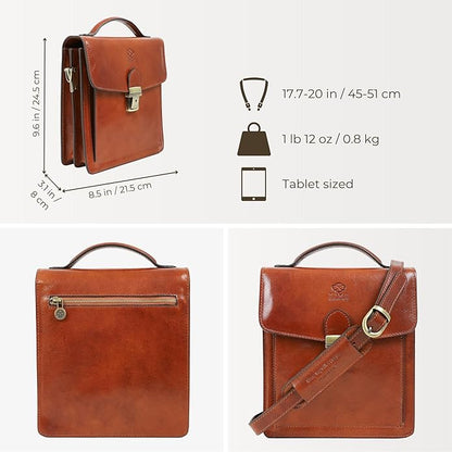 Time Resistance Small Leather Briefcase for Men - Crossbody Bag - Italian Leather Messenger Bag - Gift Box Included
