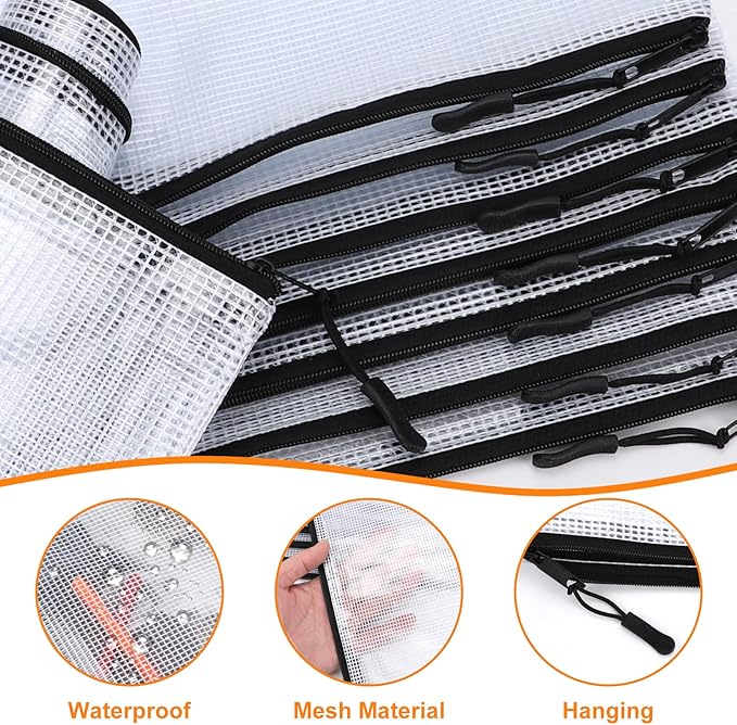 24 Pack A4 Mesh Zipper Pouch Bags, Storage Bags, File Bags for Classroom Organization, Zipper Pouches of Office Supplies, Puzzles, Board Game Storage（Black）