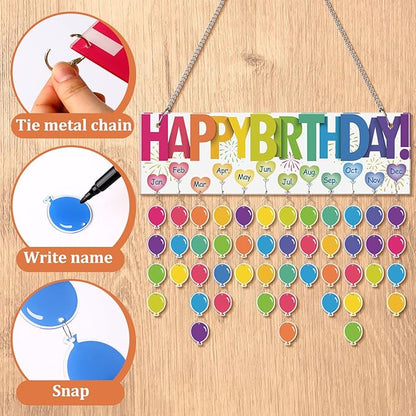 Eersida Birthday Calendar Wall Hanging Family Birthday Plaque with Tags Acrylic Birthday Reminder Calendar Board Classroom Birthday Reminder 120 Tags Christmas Party Gifts Home Decor(Classic Color)