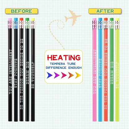Epakh 100 Pcs Inspirational Pencils Color Changing Pencils Bulk with Eraser HB Wooden Pens Gift for Kids Students Classroom Christmas Party(Black,Classic Style)