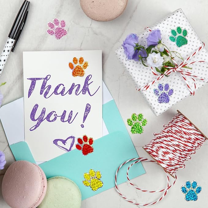Paw Print Stickers,1.5" Holographic Shiny Bear Paw Print Stickers,Dog Puppy Paw Stickers Bear Paw Stickers with Perforation Line (500PCS,Multicolor)