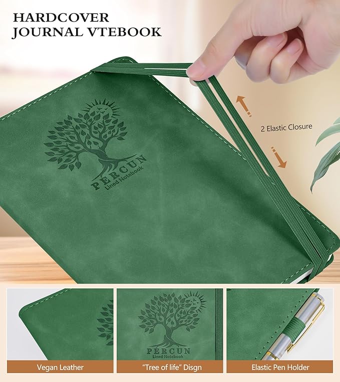 Lined Journal Notebook for Women and Men,Hardcover Leather Journaling Notebook for Writing, Travel, Business, Work and School,200 Pages A5 Notebook for Note Taking, Diary 5.9" × 8.5" - Green