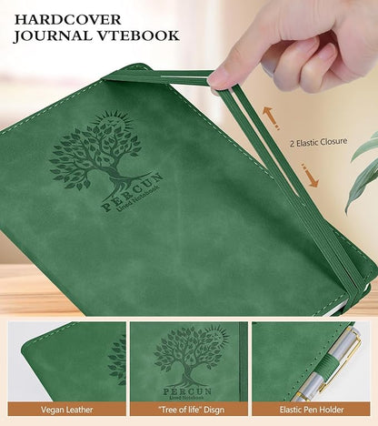 Lined Journal Notebook for Women and Men,Hardcover Leather Journaling Notebook for Writing, Travel, Business, Work and School,200 Pages A5 Notebook for Note Taking, Diary 5.9" × 8.5" - Green