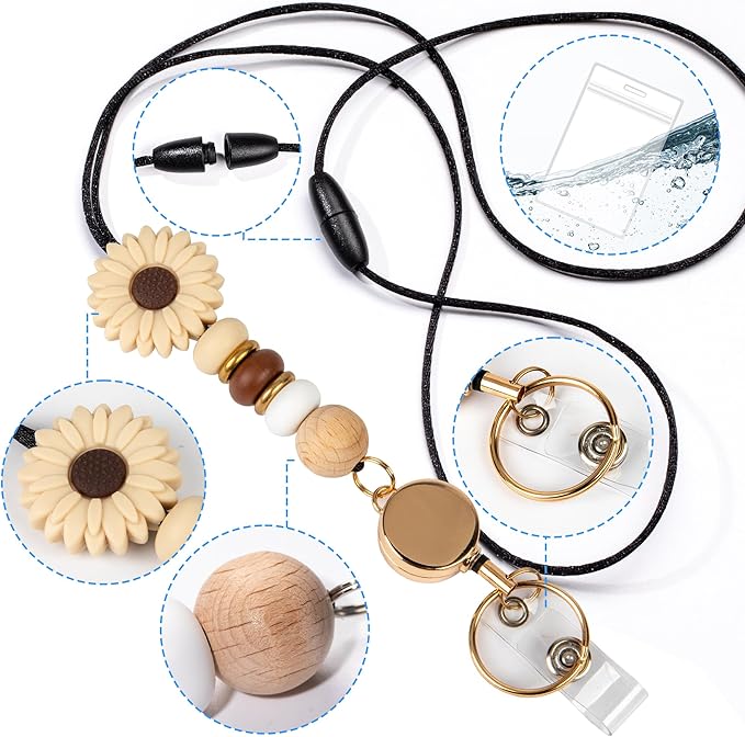 9 in 3 Sets Pink Brown Purple Retractable Lanyard for ID Badge Lanyard with ID Holder Breakaway Lanyard Badge Reel Lanyard Silicone Beaded Lanyard