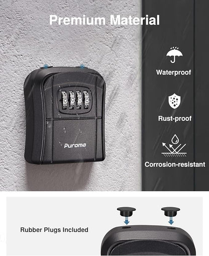 Puroma Key Lock Box, Portable Combination Lockbox Wall-Mounted Key Storage Box for House Keys, Resettable Code Safe Security Lock Box for Home, Office, Apartment Spare Key Storage (1 Pack, Pure Black)