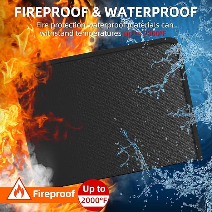 Fireproof Accordion File Organizer, Portable Expanding File Folder with Waterproof Zipper&Labels, Jet Black Document Organizer with 13 Pockets, File Organizer for Important Document/Paper Storage