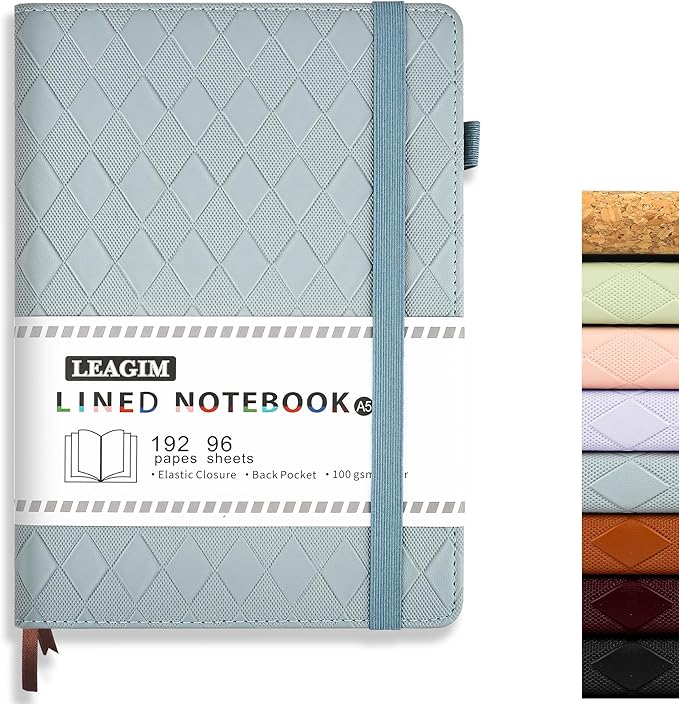 Lined Journal Notebook for Women Men, 192 Pages 100 GSM Thick Paper, Hardcover | Embossed Leather Journals for Writing, A5 College Ruled | Business, Work & School, 5.8"×8.5"(Blue)