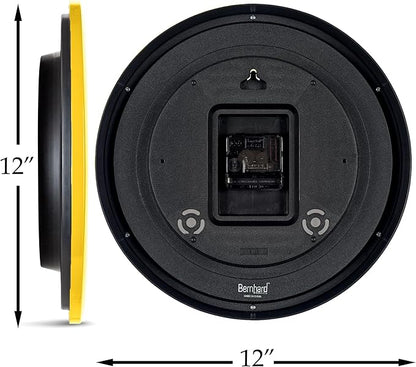 Bernhard Products Yellow Wall Clock 12 inch Silent Non Ticking Battery Operated Quartz Easy to Read Round Classroom Home Decor for Kids Playroom Baby Room Nursery Fun