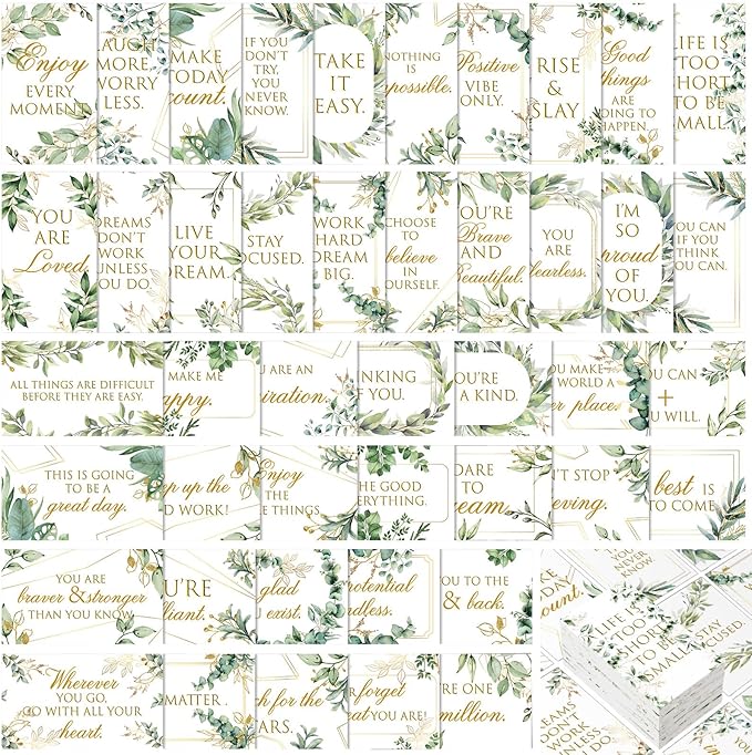 Jinei 300 Inspirational Affirmation Cards Positive Motivational Cards Small Mini Encouragement Quotes for Women Mother's Day Church(Eucalyptus)