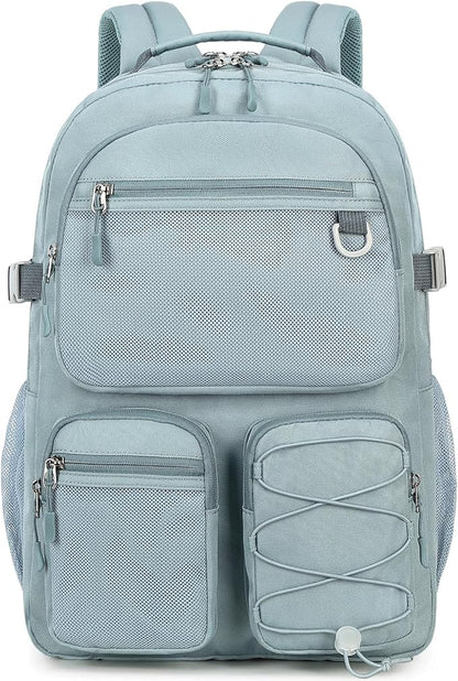 Lohol Water Resistant Daypack with Mulitiple Pockets for School Travel Outdoor College, 15.6 inch Laptop Backpack for Men and Women (Grey Blue