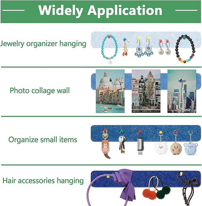 8 Pcs Felt Pin Board Bar Strips Bulletin Board for Bedrooms Offices Home Wall Decoration, Notice Board Self Adhesive Cork Board with 50 Push Pins for Paste Notes, Photos, Schedules (Multi-Blue)