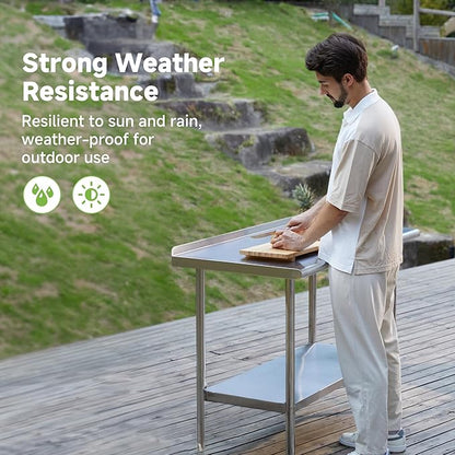 Real Relax Stainless Steel Table with Backsplash, NSF Commercial Heavy Duty Stainless Steel Table for Prep with Adjustable Undershelf, for Indoor & Outdoor- 24" D x 60" W x 34" H