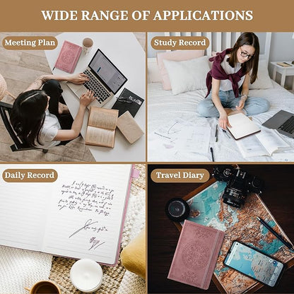 CAGIE Leather Journals for Writing Hardcover Journal for Men with Pen, 290 Pages Lined Journaling Notebooks for Work Pink Leather Vintage Journal Notebook, 6.1" x 8.5"