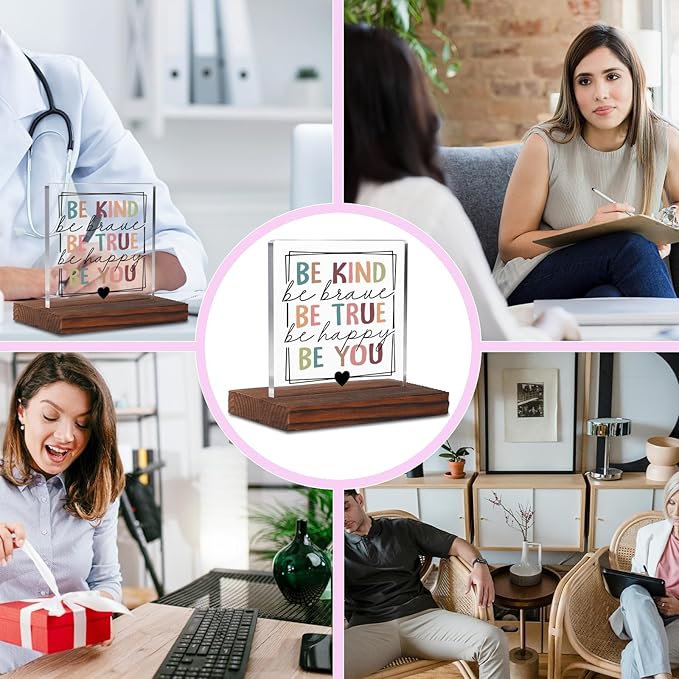 Be Kind Brave True Happy Psychology Student Graduation Gift Clear Desk Decor Signs, Psychologist Gifts for Student, School Counselor Teacher Anxiety Mental Health Therapist Office Decor Plaque TZD61