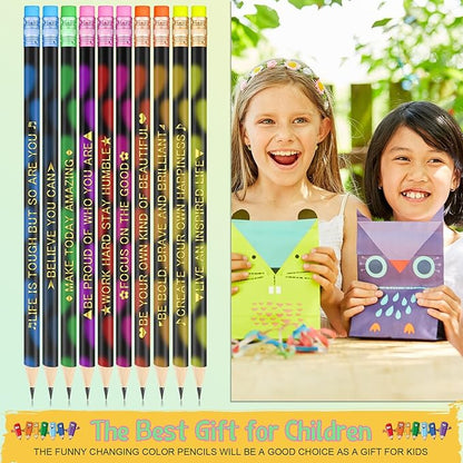 Eersida 40 Pcs Color Changing Mood Pencil with Motivational Sayings, 2B, Fun Assorted Thermochromic Pencils with Eraser(Bright Color,Bible Verses)