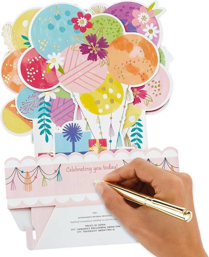 Hallmark Paper Wonder Musical Pop Up Birthday Card (Mylar Balloon Explosion, Plays Happy Birthday)