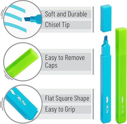 Mr. Pen- Aesthetic Highlighters, 6pcs, Chisel Tip, Vibrant Colors, Assorted Colors, No Bleed Cute Highlighters and Pens for Bible Pages, Fluorescent Highlighter
