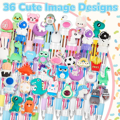 36 Pcs Multicolor Pen in One Include 4 In1 and 10 in 1 Colored Cute Pens Retractable Cartoon Ballpoint for Valentine‘s Day Birthdays Office Gifts (Cute)