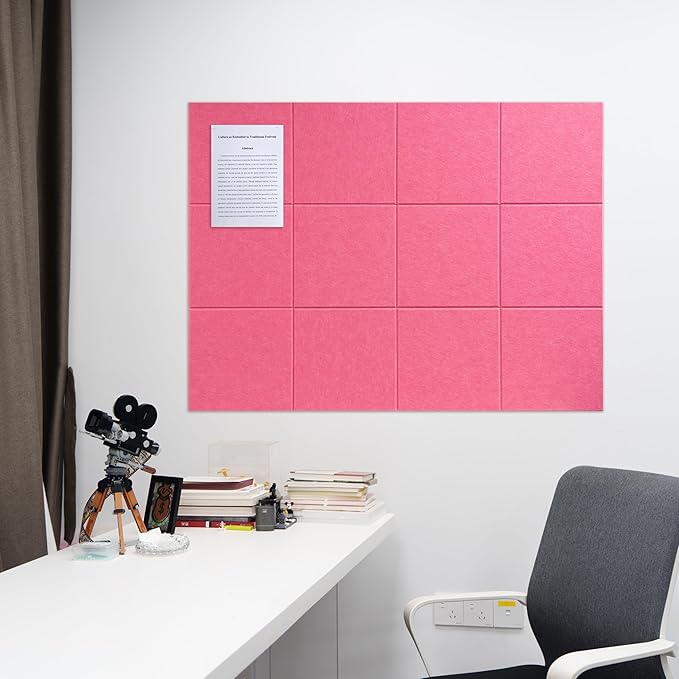 Large Felt Bulletin Board(48" x 36"),Cork Board Alternative,12 Pack Felt Wall Tiles with Safe Removable Adhesive Tabs,Notice Pin Board/Message Board/Vision Board for Office, School & Home