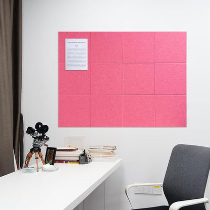 Large Felt Bulletin Board(48" x 36"),Cork Board Alternative,12 Pack Felt Wall Tiles with Safe Removable Adhesive Tabs,Notice Pin Board/Message Board/Vision Board for Office, School & Home