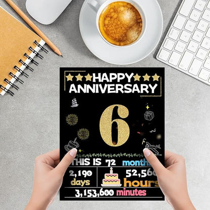 Joycard 6th Anniversary Card for Women Men, Gold Wedding Card for Wife Husband, Sweet Marriage Decorations Gifts for Couple, Perfect for Her Him on Anniversary Day, Back in 2019