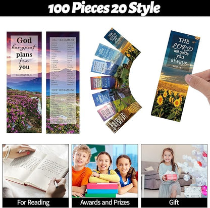 LiYiQ 100 Pcs Bible Verse Christian Bookmarks 6×2 inch Double-Sided Bookmarks for Christians Religious Bookmarks Cute Bookmarks for Reading Bookmarks for Students School Supplies