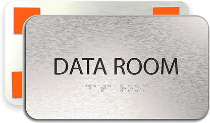 Data Room Sign for Business - Office Signs, Aluminum Brushed Silver, Tamper-Proof, Heavy Duty Mounting Tape, Easy Install, Office Décor, ADA Compliant, Grade 2 Braille (7” W x 4” H) ADASigns.org