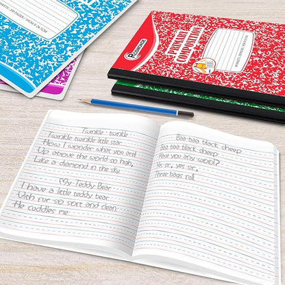 Composition Notebooks Primary Ruled 5 Pack, 200 Pages (100 Sheets), Color Marble Composition Notebook, Sewn Binding Hard Cover, Primary Composition Notebook for Kids, Writing Dotted Lined