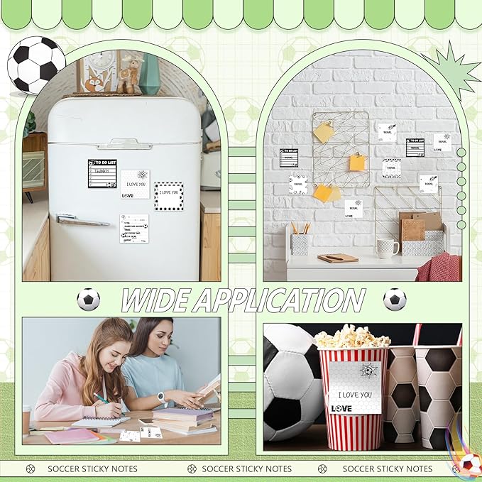 Thenshop 9 Pads Sport Sticky Notes Ball Self Stick Notepads 3x3 Inches Notes Cute Adhesive Memo Pad Gifts for Office Sports Birthday Party Favors(Soccer)