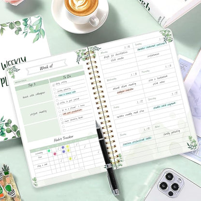 KMQOY Weekly Planner Undated 52 Weeks To Do List Notebook with Habit Tracker Spiral Weekly Planner Notebook for Teacher, Office, School,Family,5.8" x 8"