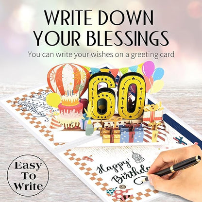 Funny 60th Birthday Card for Women Men, 3D Pop Up 60th Birthday Decorations for Her Him, Happy 60th Birthday Gifts for Mom Dad, Jumbo 60 Year Old Birthday Card, Classy (8''x10'')