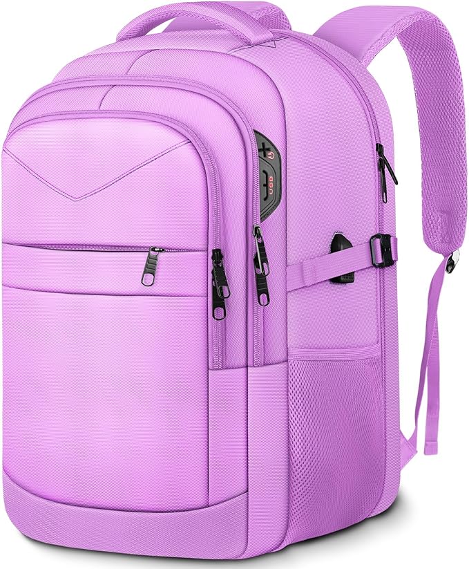 Lapsouno Laptop Backpack, Travel Laptop Backpack, 15.6 Inch Carry on Backpack with USB Port, Anti Theft TSA Travel Bag for Women,College School Backpack for Women,Light Purple