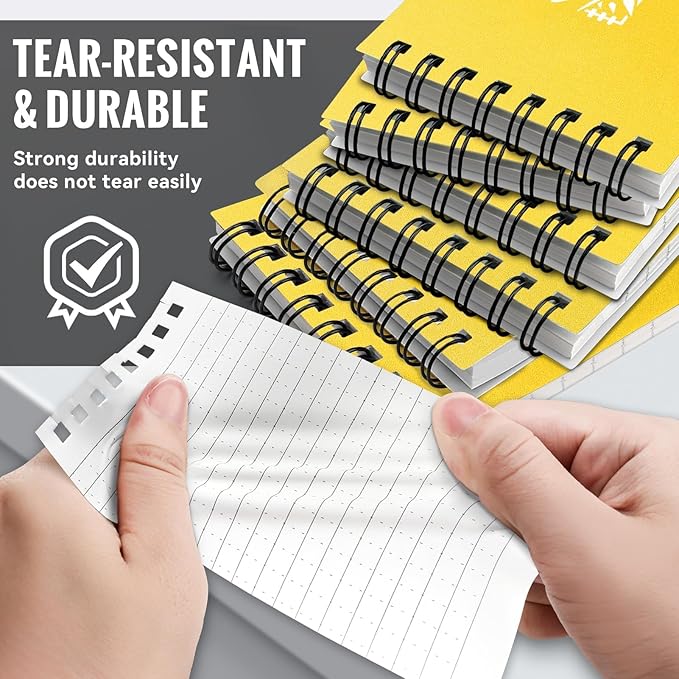 POPYOLA 6 Pack Waterproof Pocket Notebook, 3x5 Pocket Notepad, All Weather Mini Spiral Notepad, Write in the Rain Police Notepad with 100 Squared Pages for Outdoor Home Office School, Yellow