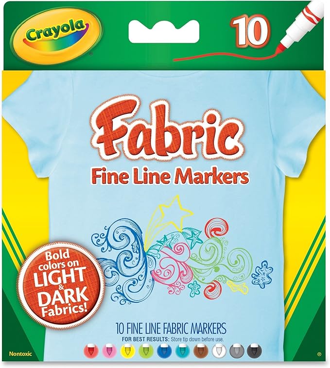 Crayola Fabric Markers, At Home Crafts for Kids, Fine Tip, Assorted Colors, Set of 10