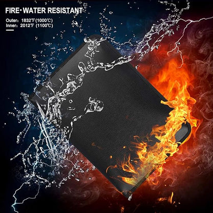 Expanding File Folder Important Document Organizer Fireproof & Waterproof Document Bag with A4 Size 3 Pockets Zipper Closure Non-Itchy Silicone Coated Portable Filing Wallet Pouch(14.3inx9.8inx1.6in)