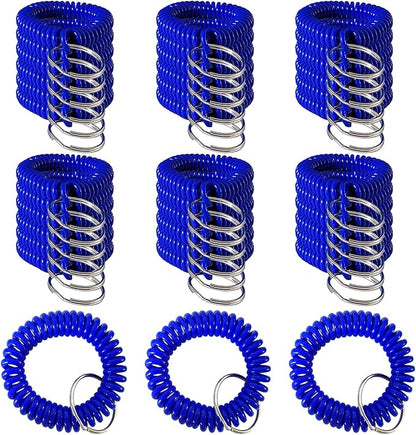 Pack of 36 Colorful Spring Spiral Wrist Coil Key Chain, Wristband Key Ring (Solid Blue)