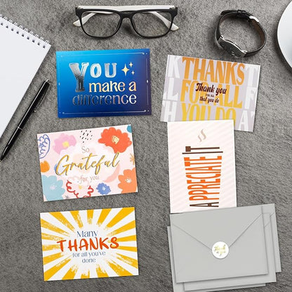 30 Employee Appreciation Cards Bulk with Envelopes - Teacher Thank You Cards 300GSM Blank Greeting Cards for Teachers, Employees, Nurse, Volunteers and Doctor