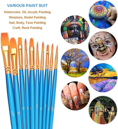 BOSOBO Paint Brushes Set, 2 Pack 20 Pcs Round-Pointed Tip Nylon Hair Artist Acrylic Paint Brushes for Acrylic Painting Oil Watercolor, Face Nail Art, Canvas, Miniature Detailing & Rock Painting, Blue