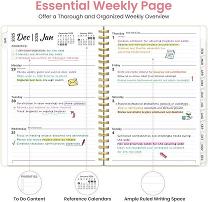 2026 Planner, Weekly and Monthly Planner for Women, January 2026 to December 2026, Pretty Hardcover 2026 Calendar Planner Book with Tabs, Inner Pocket, Spiral Bound, Perfect Office Home School Supplies - 6.3" x 8.5", Whimsical Bits