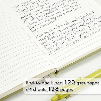 feela 5 Pack Notebooks Journals Bulk, Hardcover Classic Ruled Lined Journals with Pen Holder for Women Girls School Business Supplies, with 5 Black Pens, 120 GSM, 5.1”x8.3”, A5, Avocado Green