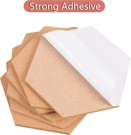 SUNGIFT Hexagon Cork Board Tiles Self Adhesive 6 Pack - 1/2" Thick Corkboards for Wall 12" x 10.2" Memo Boards Pin Board Decorative Bulletin Board for Office Home Kitchen - 50 Multi-Color Push Pins