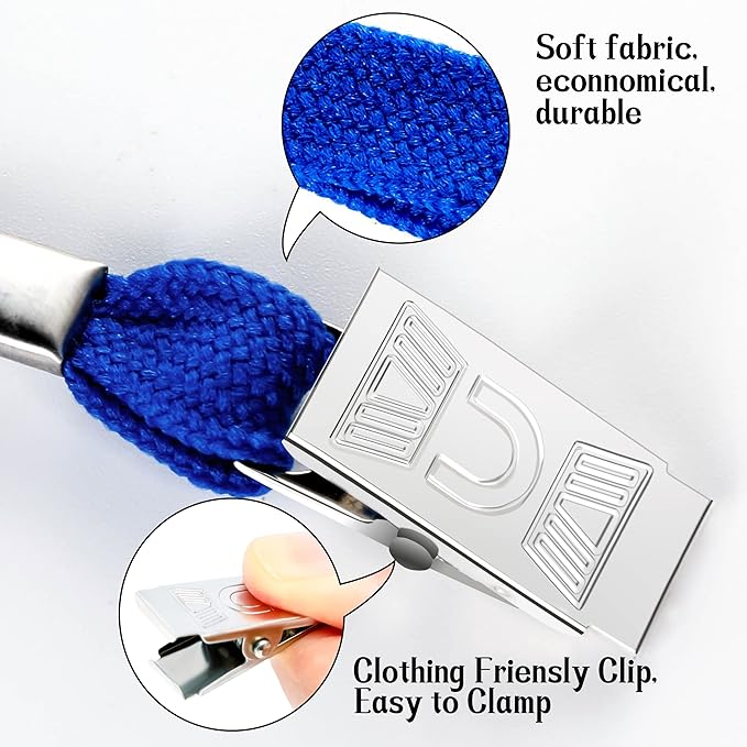 100Pcs Clear Plastic Horizontal Name Tags Badge ID Card Holders and 100Pcs Lanyards with Clip (Blue)