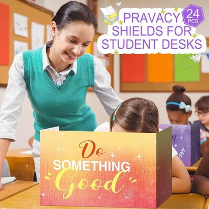 Honoson 24 Pcs Bulk Inspirational Privacy Folders for Students Cardboard Test Privacy Boards Motivational Words Desk Dividers Shield for Classroom School Study Supplies, 6 Styles(Watercolor)