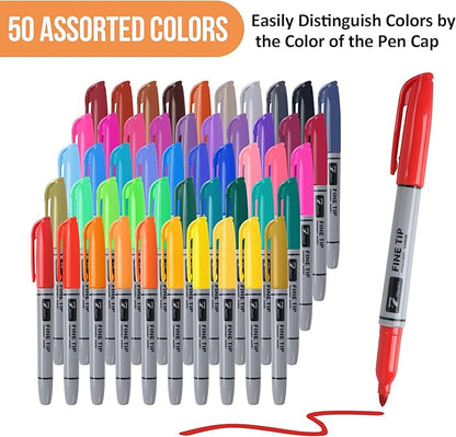 TOWON 100 Pack Permanent Markers Bulk - 50 Assorted Colors + 50 Black Waterproof Quick Drying Colored Pens Set for Classroom Home Office School Supplies, Adults Coloring Marking