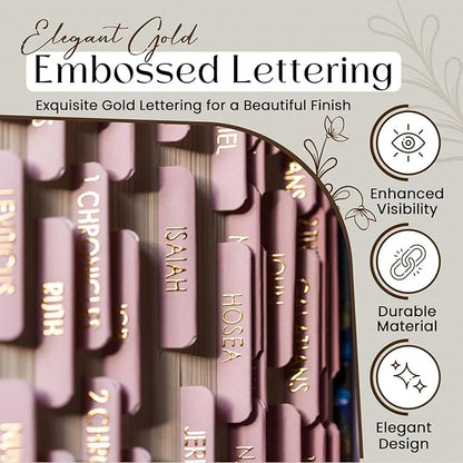 Bible Tabs for Women Study Bible, Gold Embossed Matte Catholic Bible Tabs Pink, Bible Book Index Tab Bible Book Tabs w/Old & New Testament Pink Bible Tabs Perfect Laminated Bible Study Supplies Peony