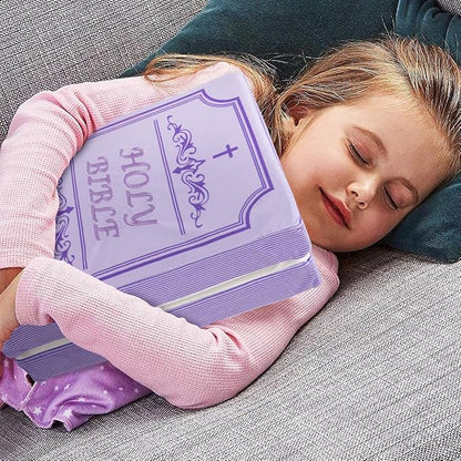 Bible Pillow Book Plush That Opens Christian Holy Bible Stuff Religious Party Favors Gifts for Kids for Christening Easter (Purple)