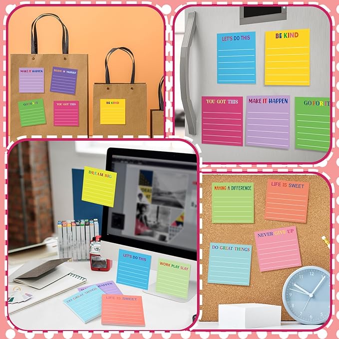 Yinder 24 Pcs Inspirational Sticky Notes with Lines Cute Motivational Sticky Notes Pad Employee Appreciation Gifts Bulk for Teacher Nurse Coworkers Office Supplies 3 x 3''(Dark Color,Motivational)