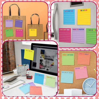 Yinder 24 Pcs Inspirational Sticky Notes with Lines Cute Motivational Sticky Notes Pad Employee Appreciation Gifts Bulk for Teacher Nurse Coworkers Office Supplies 3 x 3''(Dark Color,Motivational)