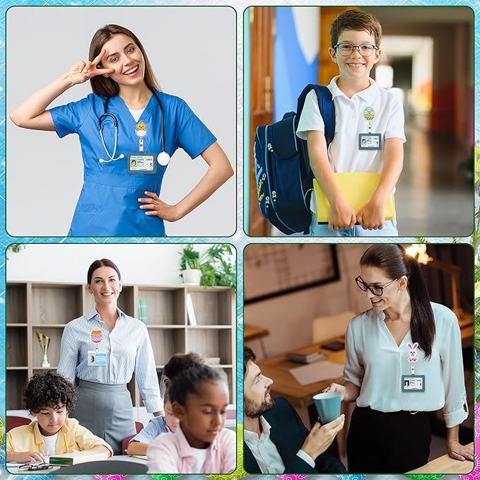 NACHLYNN 8 Pcs Easter Felt Retractable Badge Reels Cute Felt Nurse Badge Reel Holders Name ID Accessories with Retractable Cord for Teacher Student Nurses Gifts