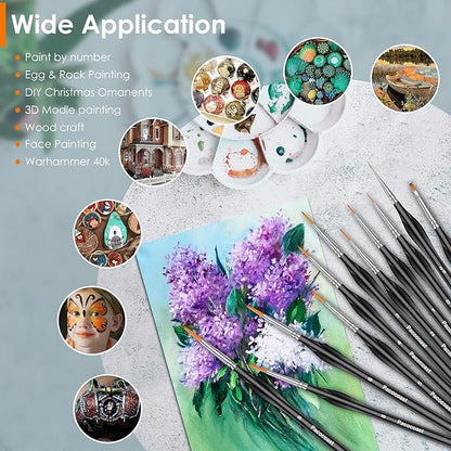 12PC Miniature Brushes, Pacocoast Detail Paint Brushes Set for Fine Detailing & Art Painting, Small Tiny Paint Brush Perfect for Acrylic, Paint by Number, Figurine, Craft, Models (Silver, Black)